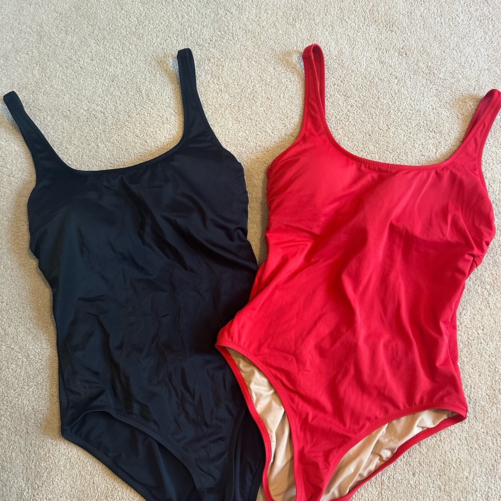 J Crew Black and Red One-Piece Swimsuits